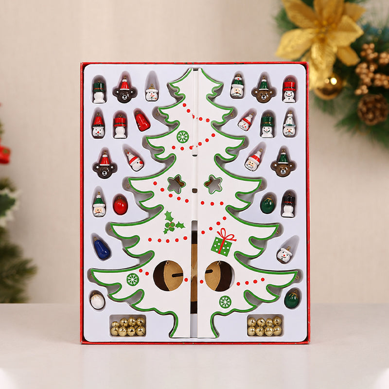 24-Day Wooden Christmas Tree Advent Calendar with Ornaments