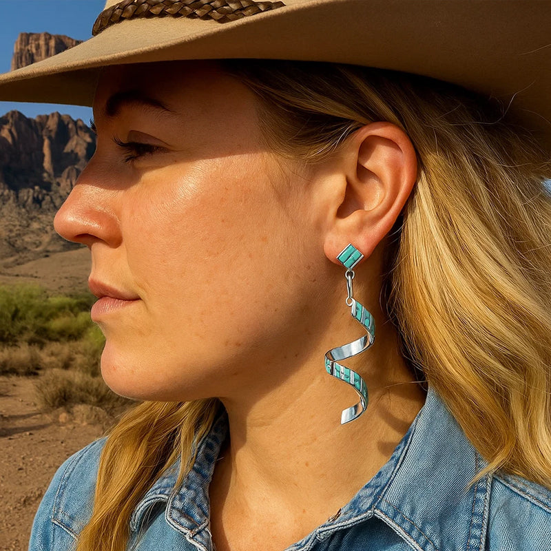 🌵 Desert Twist: Turquoise Spiral Earrings