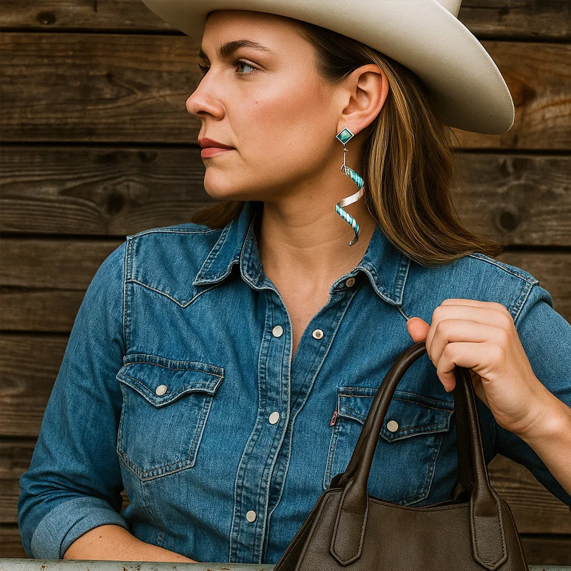 🌵 Desert Twist: Turquoise Spiral Earrings