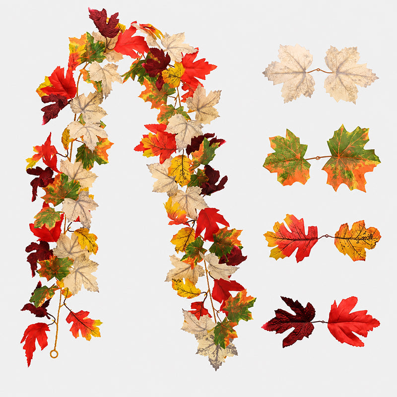 Fall Scenic Decoration Artificial Green Maple Leaf Garland for Halloween & Christmas Wall Hanging
