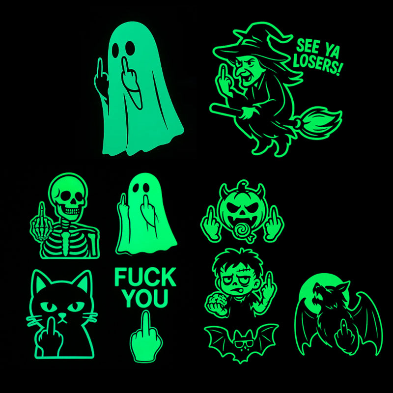 👻 Glowing Ghost Middle Finger Sticker — Light Up the Night with a Little Attitude