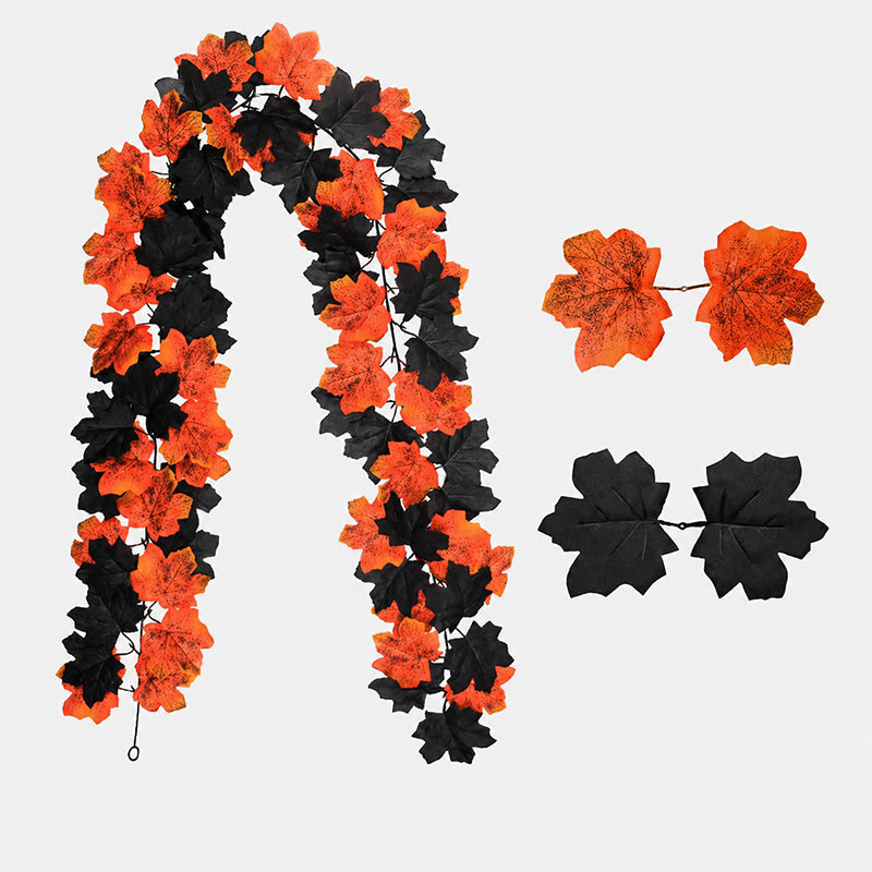 Fall Scenic Decoration Artificial Green Maple Leaf Garland for Halloween & Christmas Wall Hanging