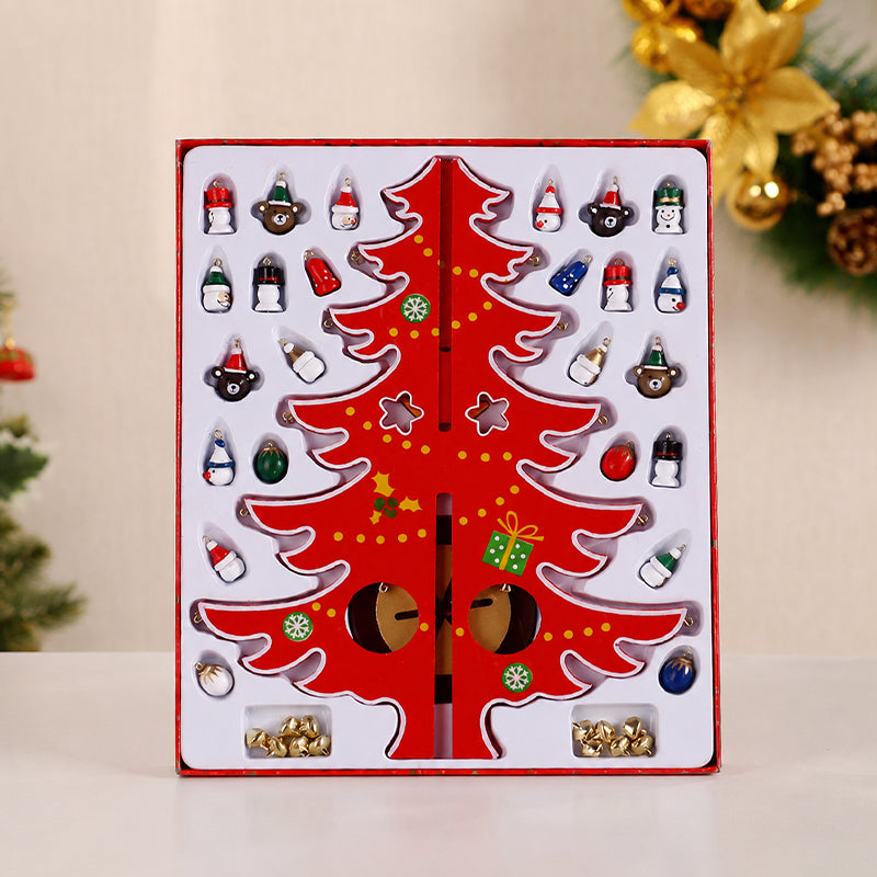 24-Day Wooden Christmas Tree Advent Calendar with Ornaments