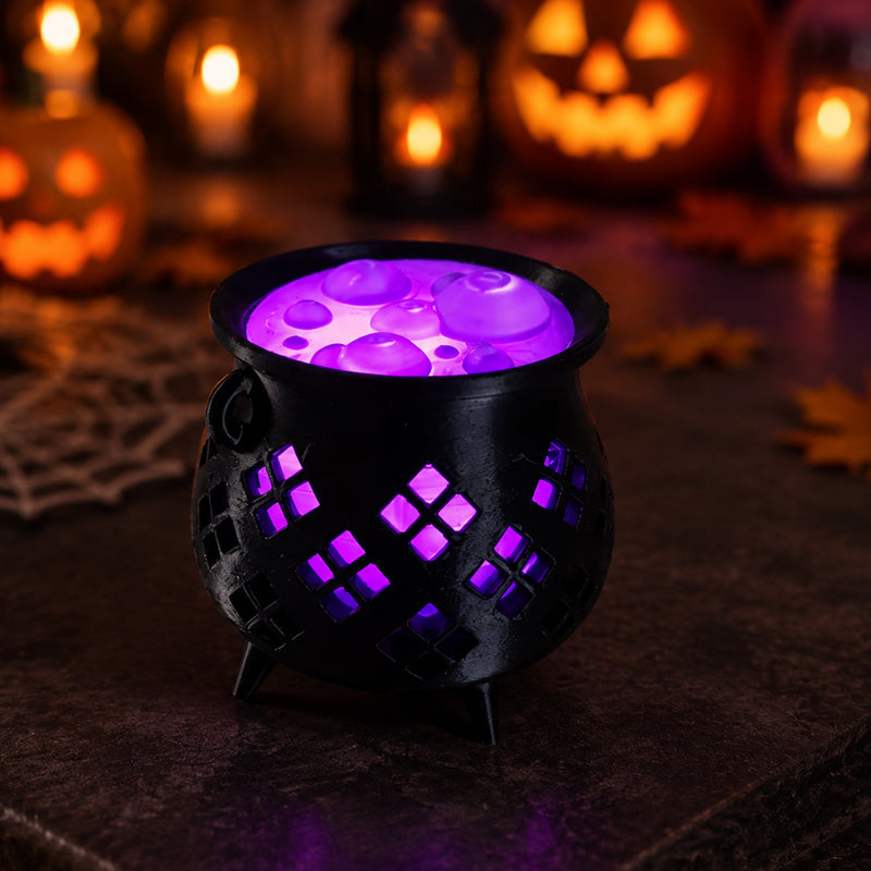 Halloween Witch Cauldron Tea Light Holder | Spooky LED Candle Lamp Decoration