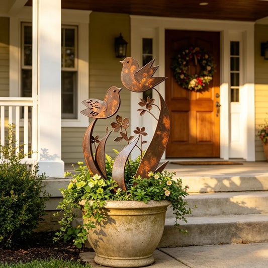 Bird & Wildflower Metal Garden Stake