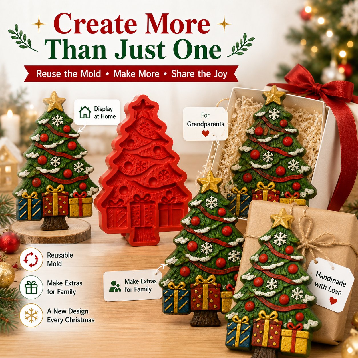 🔥 LAST DAY 49% OFF – 🎄 DIY Christmas Tree Mold & Paint Craft Kit | Reusable 3D Mold with 8 Acrylic Paints, 2 Brushes & Festive Detail Guide 🎨✨