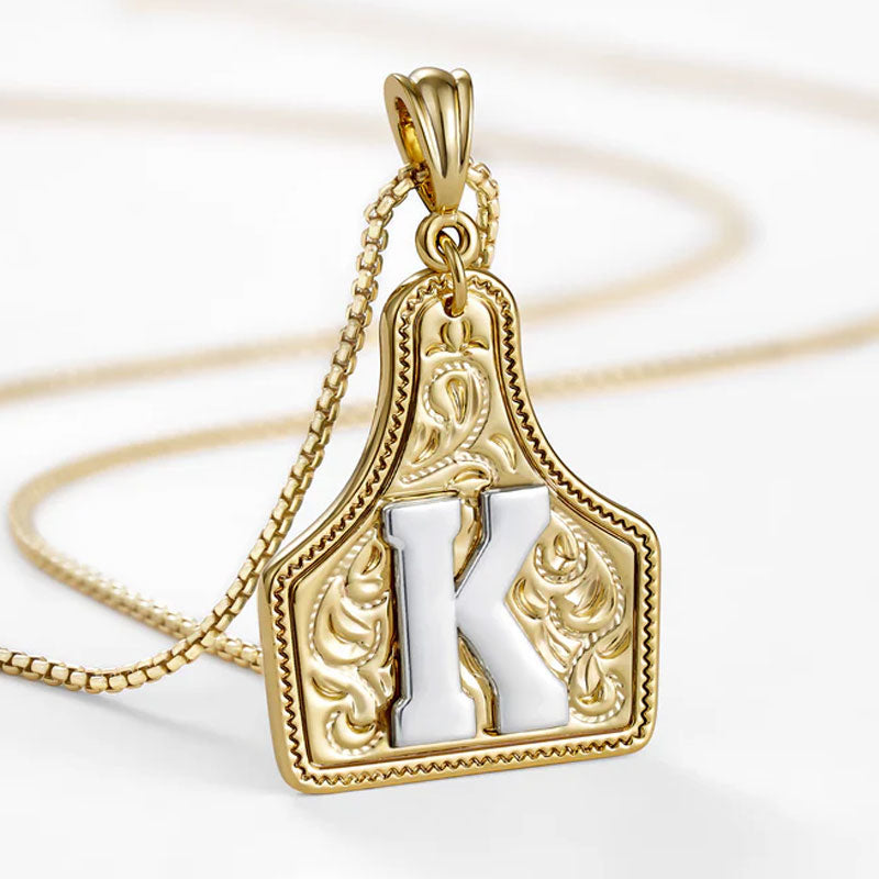 🤠 Letter Pendant CowTag Initial Necklace