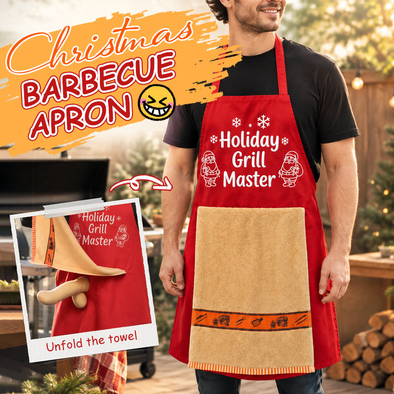 🎅 Christmas BBQ Apron – Funny Holiday Grill Master Apron with Towel