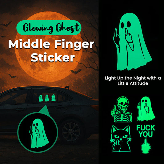 👻 Glowing Ghost Middle Finger Sticker — Light Up the Night with a Little Attitude
