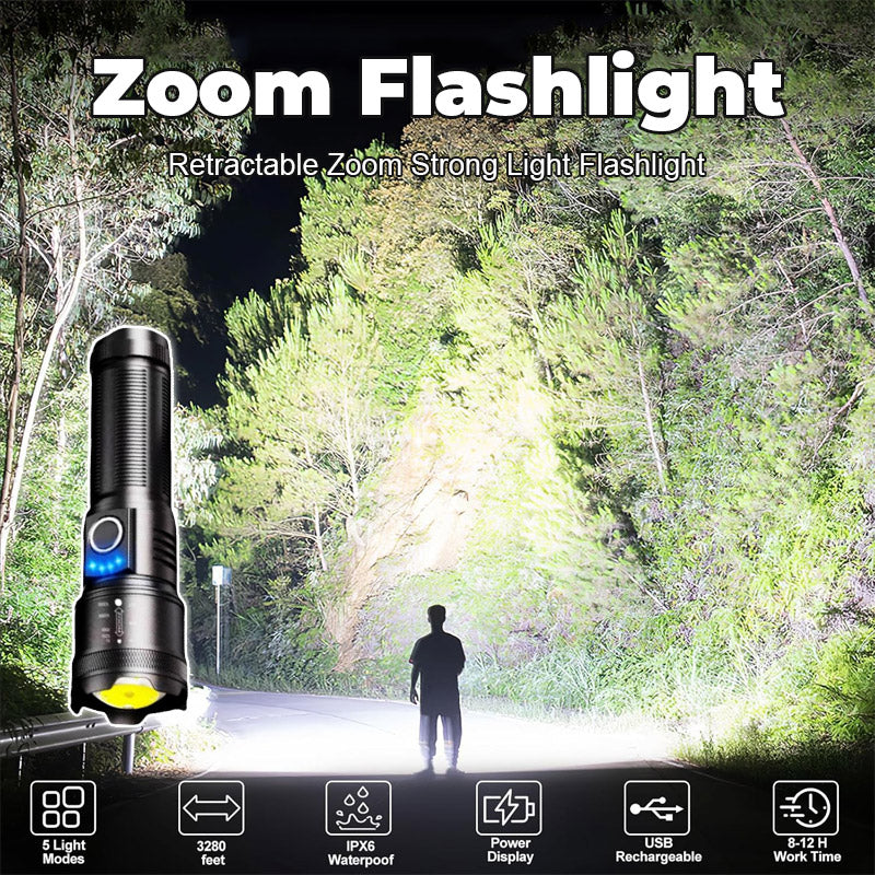Retractable Zoom Strong Light Flashlight 🔦✨