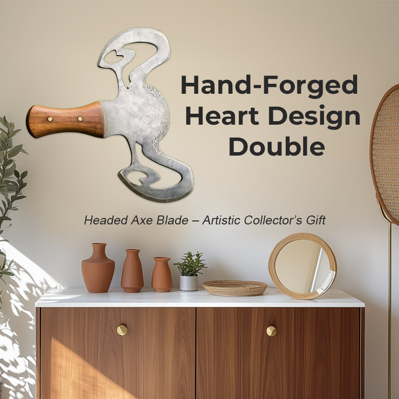 🪓 Hand-Forged Heart Design Double-Headed Axe Blade – Artistic Collector’s Gift❤