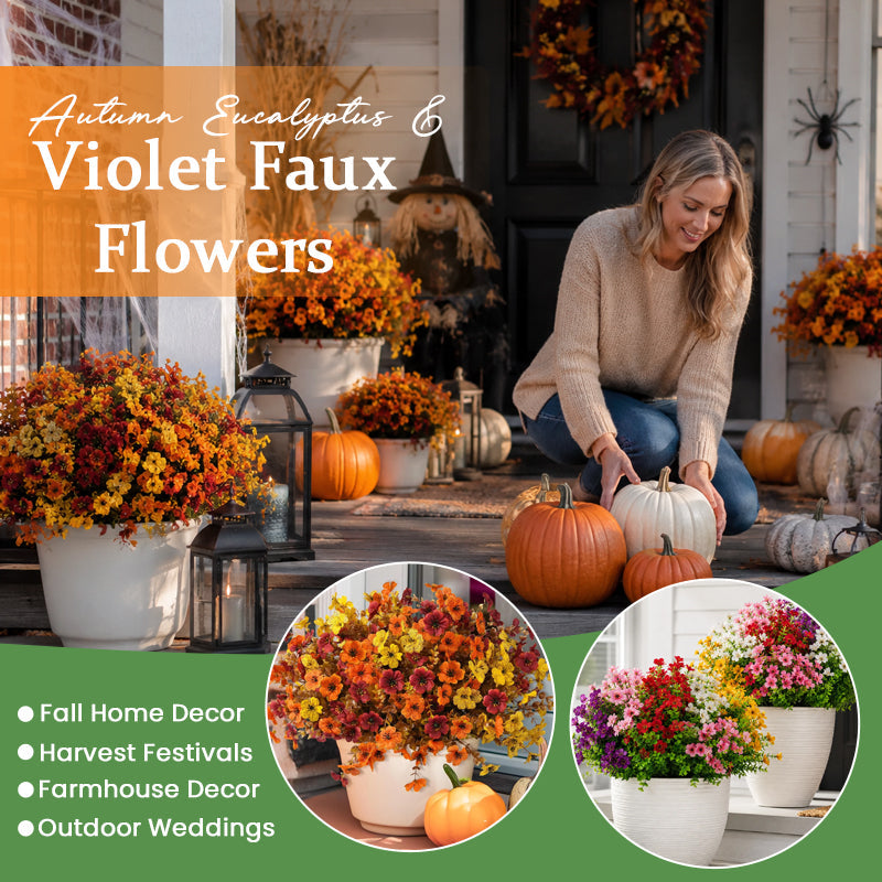 Autumn Eucalyptus & Violet Artificial Flowers for Home Decor