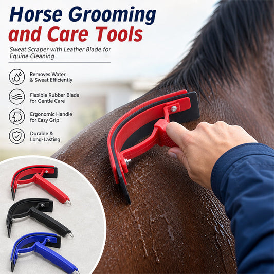 Horse Grooming Tool Sweat Scraper with Leather Blade for Equine Cleaning