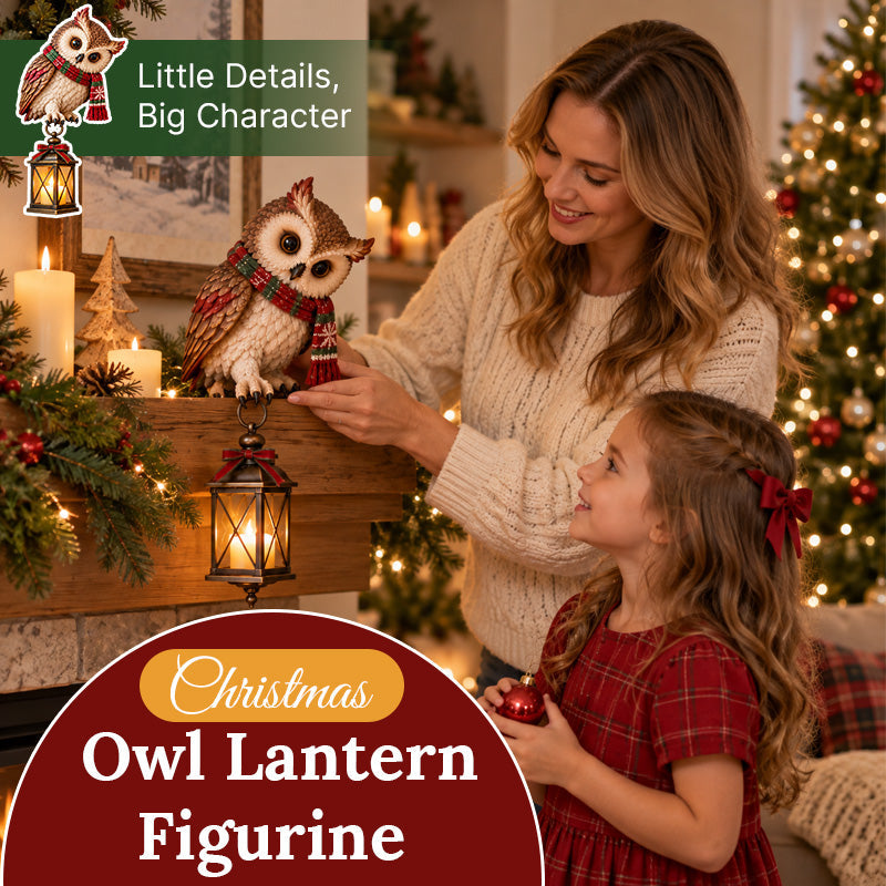 Christmas Owl Lantern Figurine