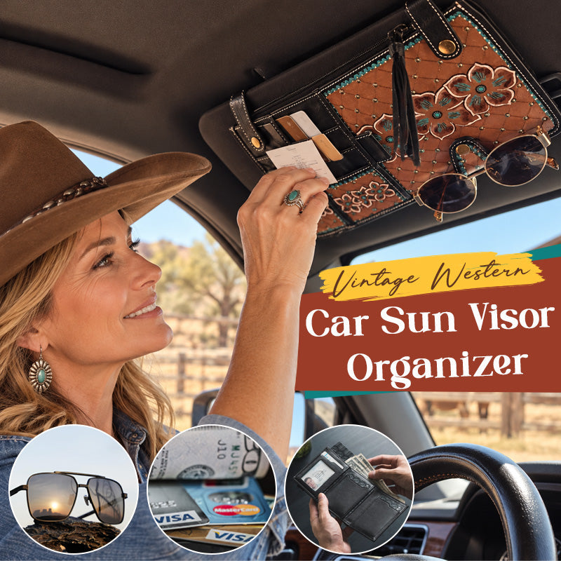 Western Floral Car Sun Visor Organizer – Vintage Style Storage Pouch