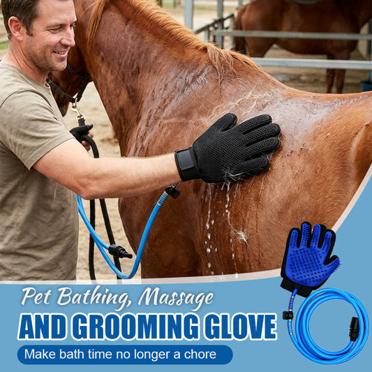 Pet Bathing & Massaging Grooming Glove with Sprayer Hose - 5-Finger Deshedding Shower Tool for Dogs & Cats
