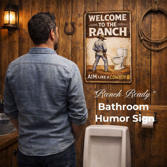 "Ranch-Ready" Bathroom Humor Sign 🤠 — A Bold Statement for Every Outlaw's Restroom