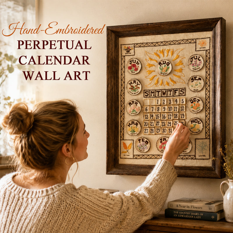 Hand-Embroidered Perpetual Calendar Wall Art