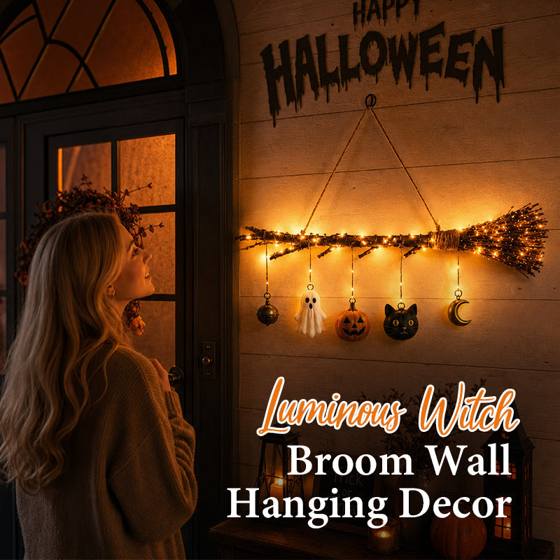 🎃 Halloween Luminous Witch Broom Wall Hanging Decor 🧹