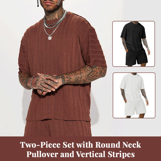 👕Round-neck Pullover Vertical Striped Two-piece Set
