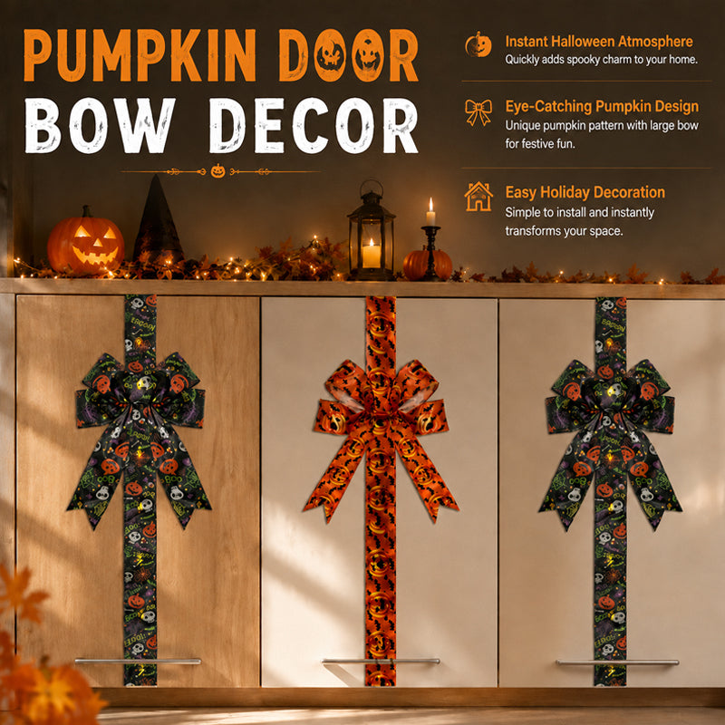🎃Halloween Cabinet Bow Decoration-Funny Pumpkin Ribbon Wreath for Kitchen Cabinet