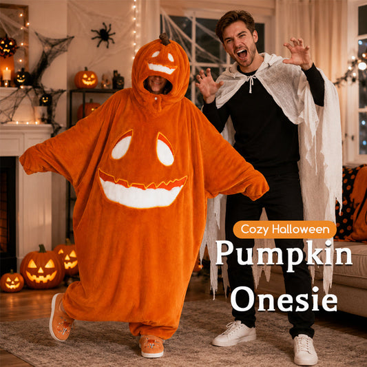 🎃 Early Halloween Drop | Cozy Pumpkin Onesie | Jack-O'-Lantern Halloween Jumpsuit Pajama Costume
