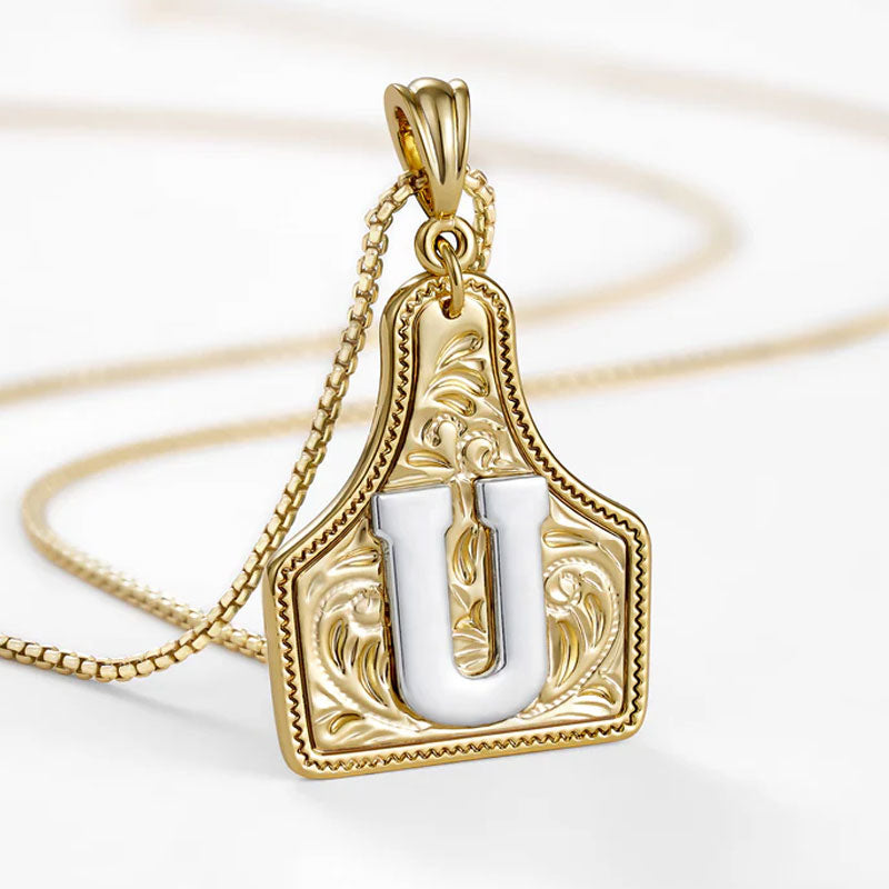 🤠 Letter Pendant CowTag Initial Necklace