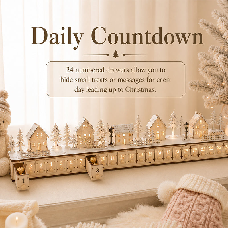 🎄 Early Christmas Sale | Musical Christmas Village Advent Calendar | Lighted Wooden Countdown Music Box