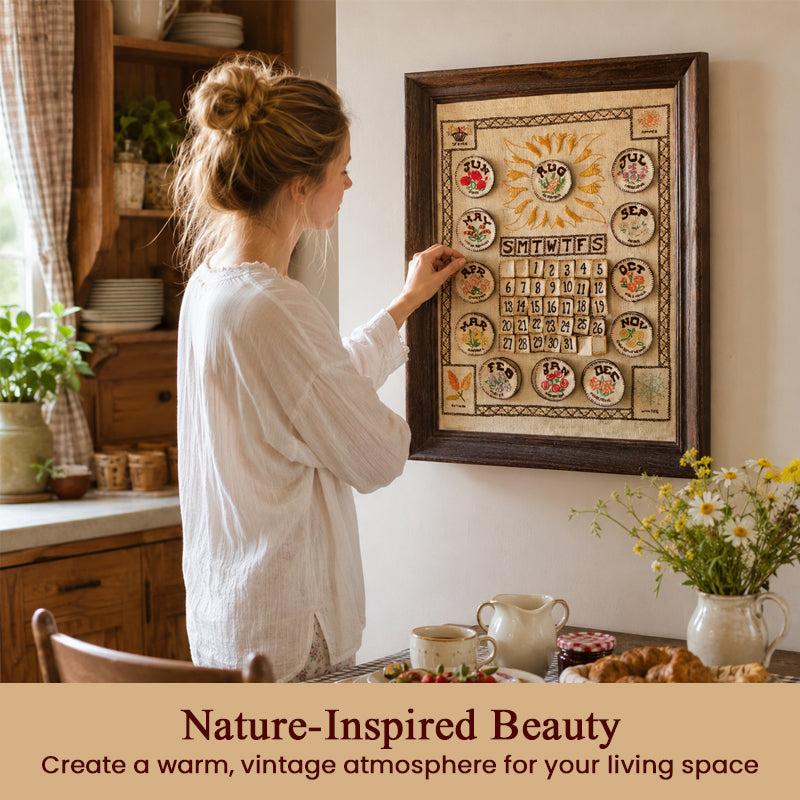 Hand-Embroidered Perpetual Calendar Wall Art
