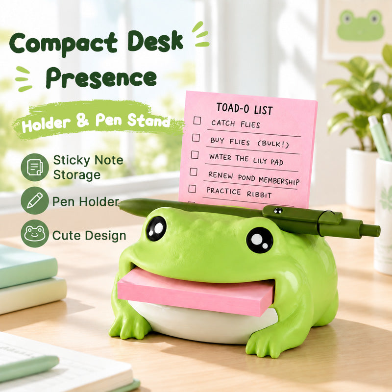 Frog Sticky Note Organizer with Drawing Stencils & Pen Holder