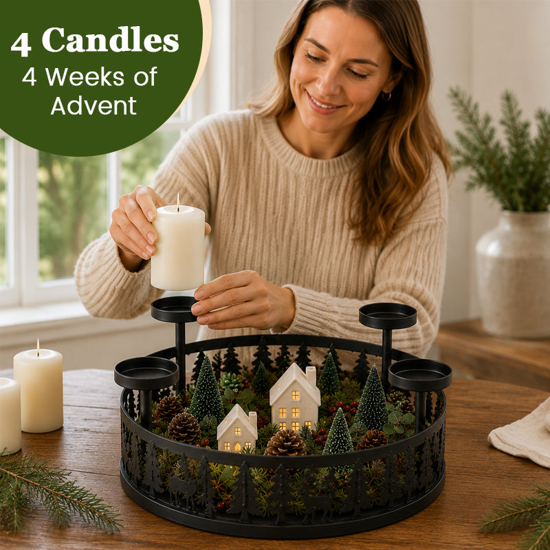 Christmas Forest Advent Candle Holder | 4-Week Holiday Countdown Decor