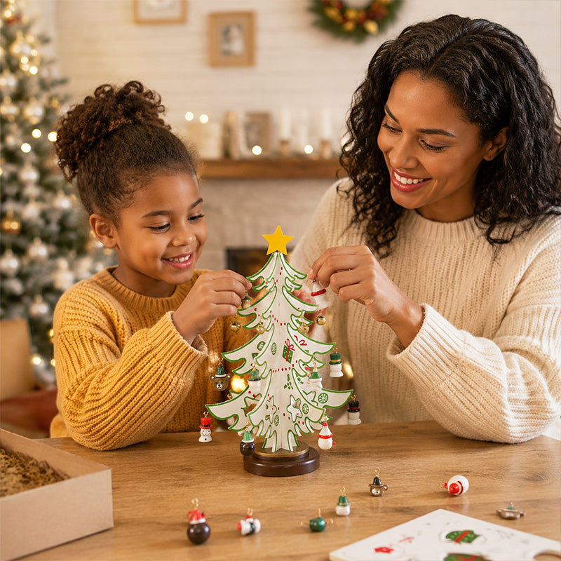 24-Day Wooden Christmas Tree Advent Calendar with Ornaments