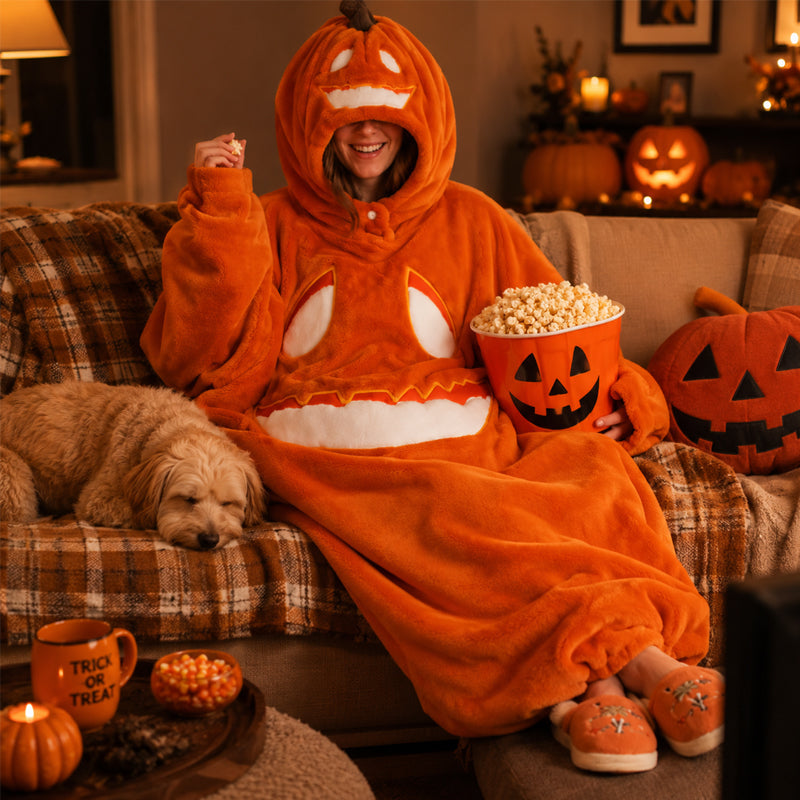 🎃 Early Halloween Drop | Cozy Pumpkin Onesie | Jack-O'-Lantern Halloween Jumpsuit Pajama Costume
