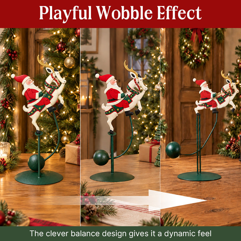 Wobbly Santa on Reindeer Christmas Figurine