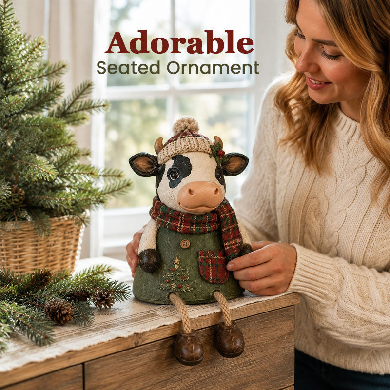 Christmas Cow Figurine — Cozy Holiday Home Decor