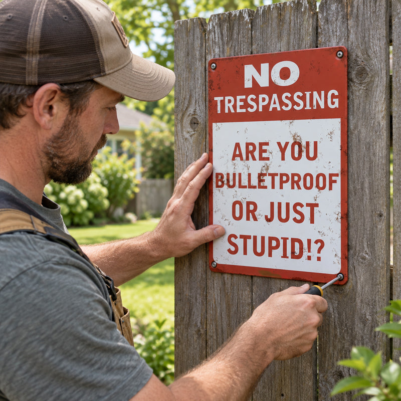 Are You Bulletproof? Funny No Trespassing Sign