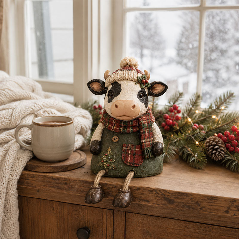 Christmas Cow Figurine — Cozy Holiday Home Decor