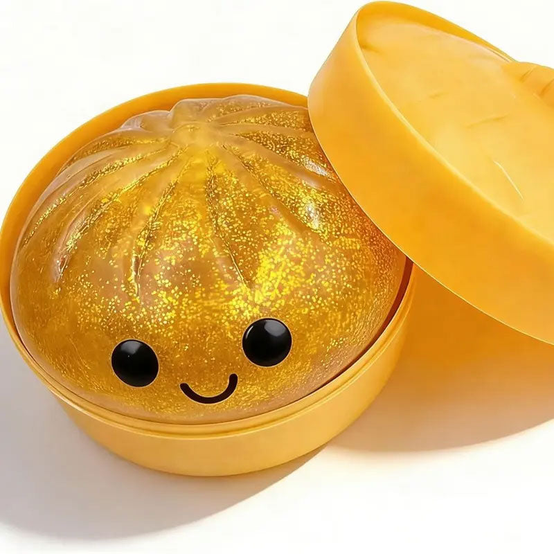 Glitter Dumpling Squishy Box - Cute Anxiety Relief Fidget Toy, with Steamer Box