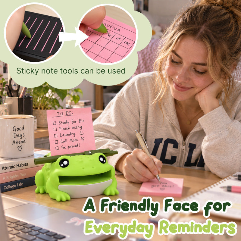 Frog Sticky Note Organizer with Drawing Stencils & Pen Holder