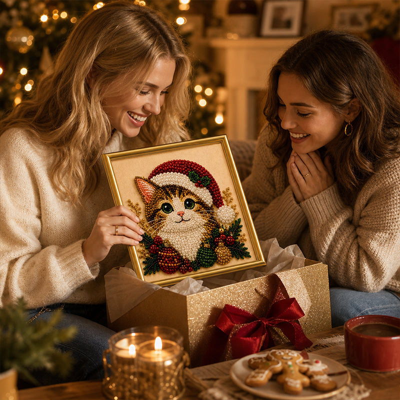 Christmas Cat Pearl Diamond Painting Kit
