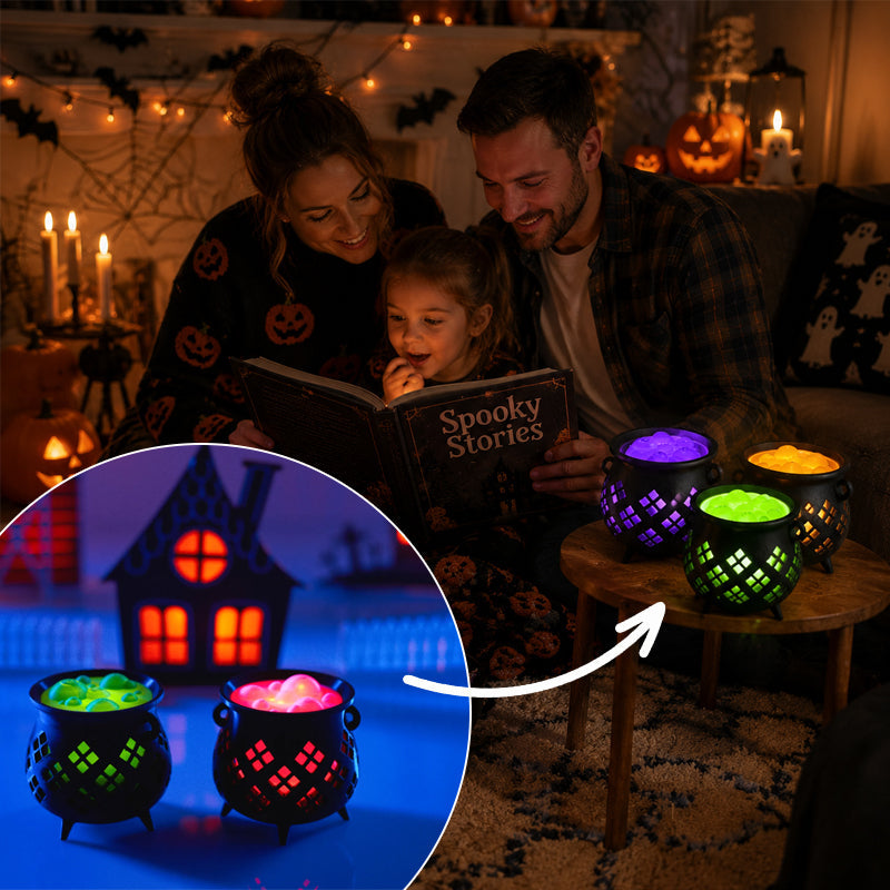 Halloween Witch Cauldron Tea Light Holder | Spooky LED Candle Lamp Decoration