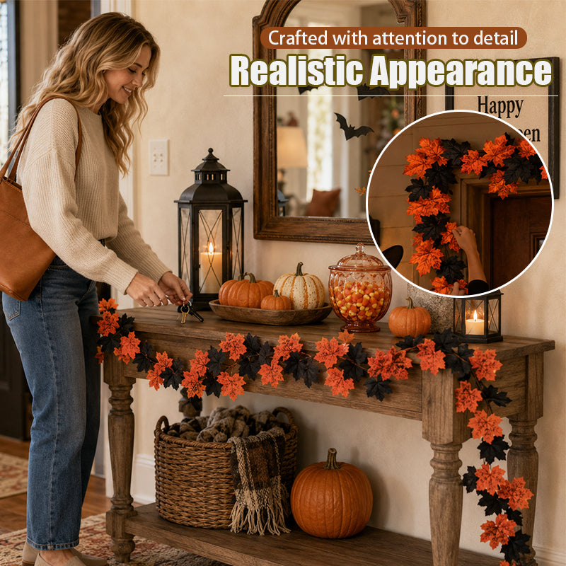 Fall Scenic Decoration Artificial Green Maple Leaf Garland for Halloween & Christmas Wall Hanging