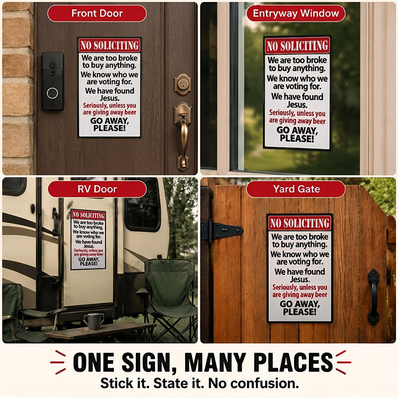 Funny No Soliciting Door Sign | Humorous Household Warning Plaque