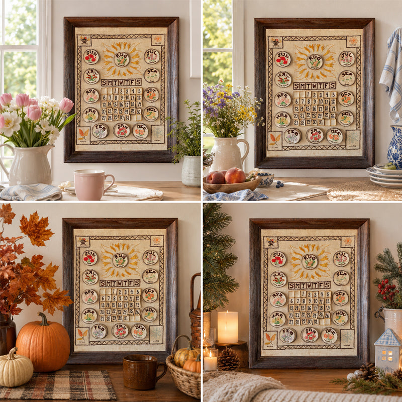 Hand-Embroidered Perpetual Calendar Wall Art