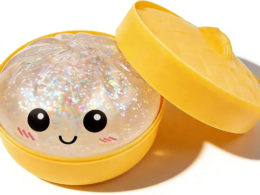 Glitter Dumpling Squishy Box - Cute Anxiety Relief Fidget Toy, with Steamer Box