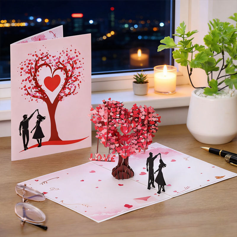 Romantic "Dancing Under the Heart Tree" 3D Greeting Card