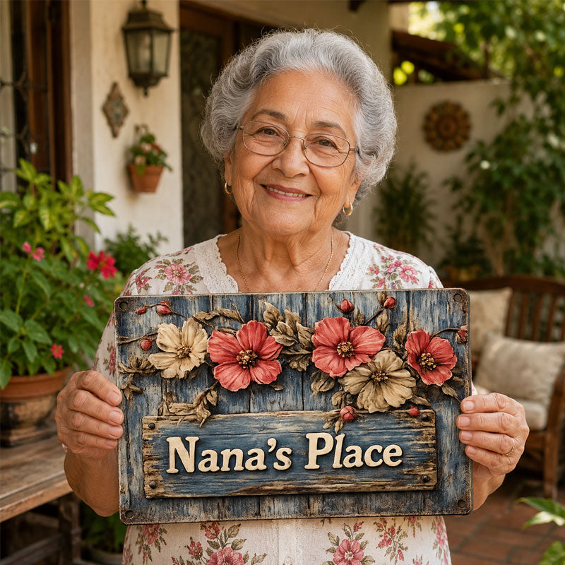 Welcome to Nana's Place: Charming Floral Garden Sign & Home Accent
