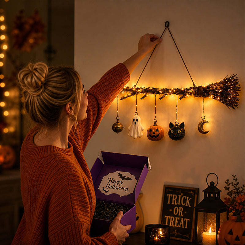 🎃 Halloween Luminous Witch Broom Wall Hanging Decor 🧹