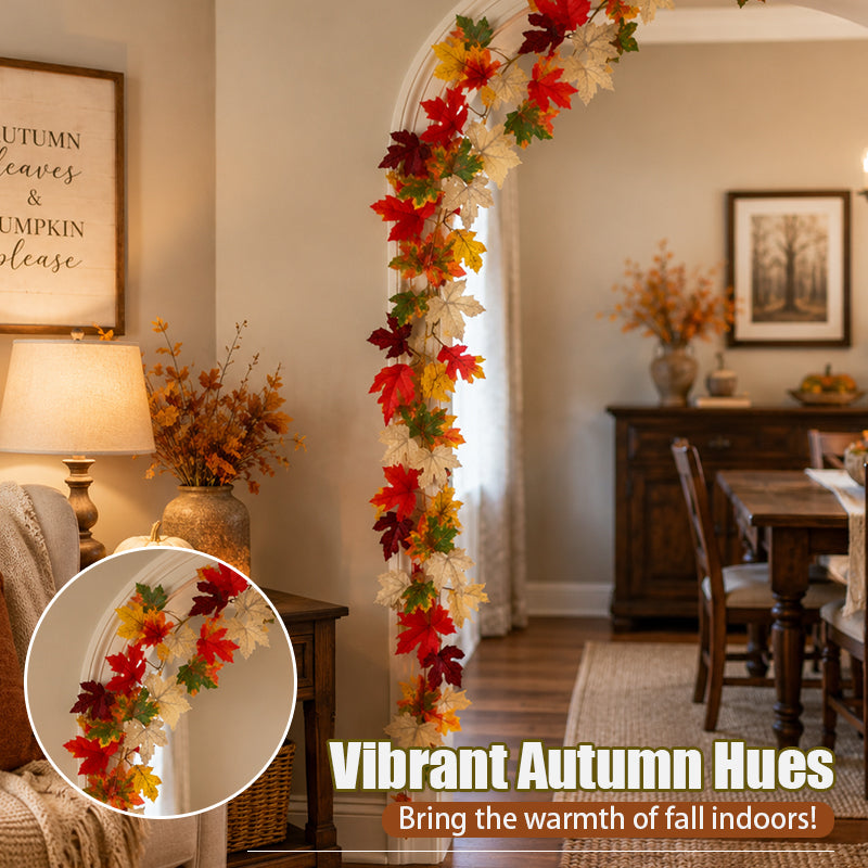 Fall Scenic Decoration Artificial Green Maple Leaf Garland for Halloween & Christmas Wall Hanging