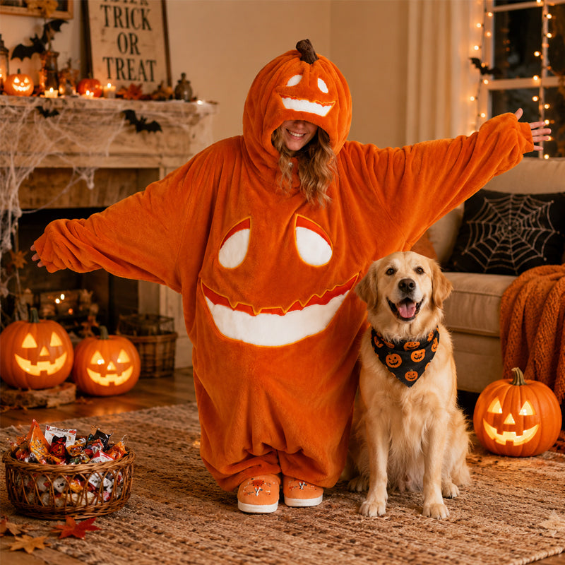🎃 Early Halloween Drop | Cozy Pumpkin Onesie | Jack-O'-Lantern Halloween Jumpsuit Pajama Costume